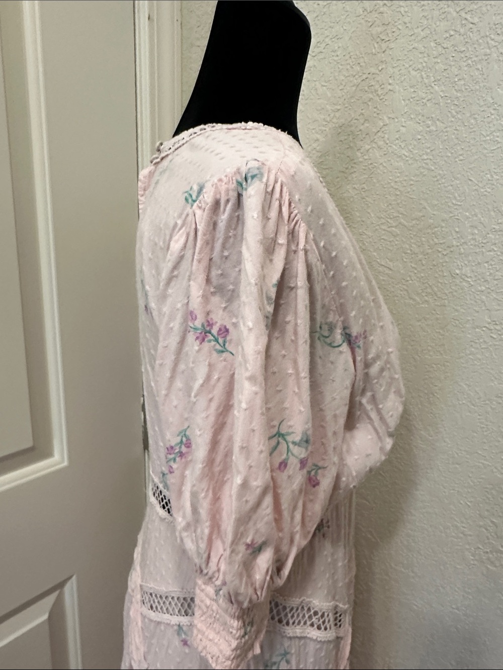 Free People Pale Pink Floral Maxi Dress with Lace Insets - Picture 6 of 13